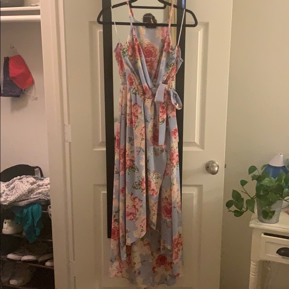 Floral and blue hi-low dress